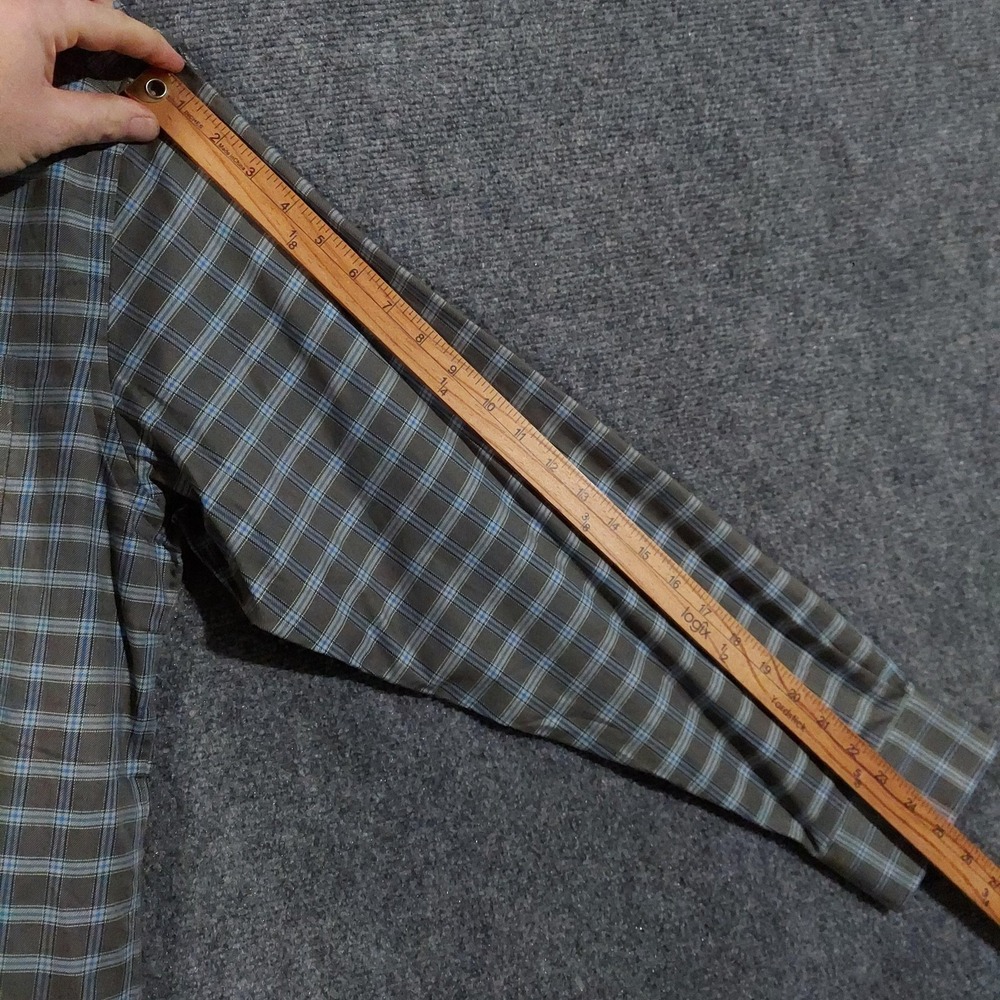 Henry Jacobson Shirt Mens Large‎ Gray Blue Plaid Cotton Long Sleeve Button Front - Picture 9 of 13